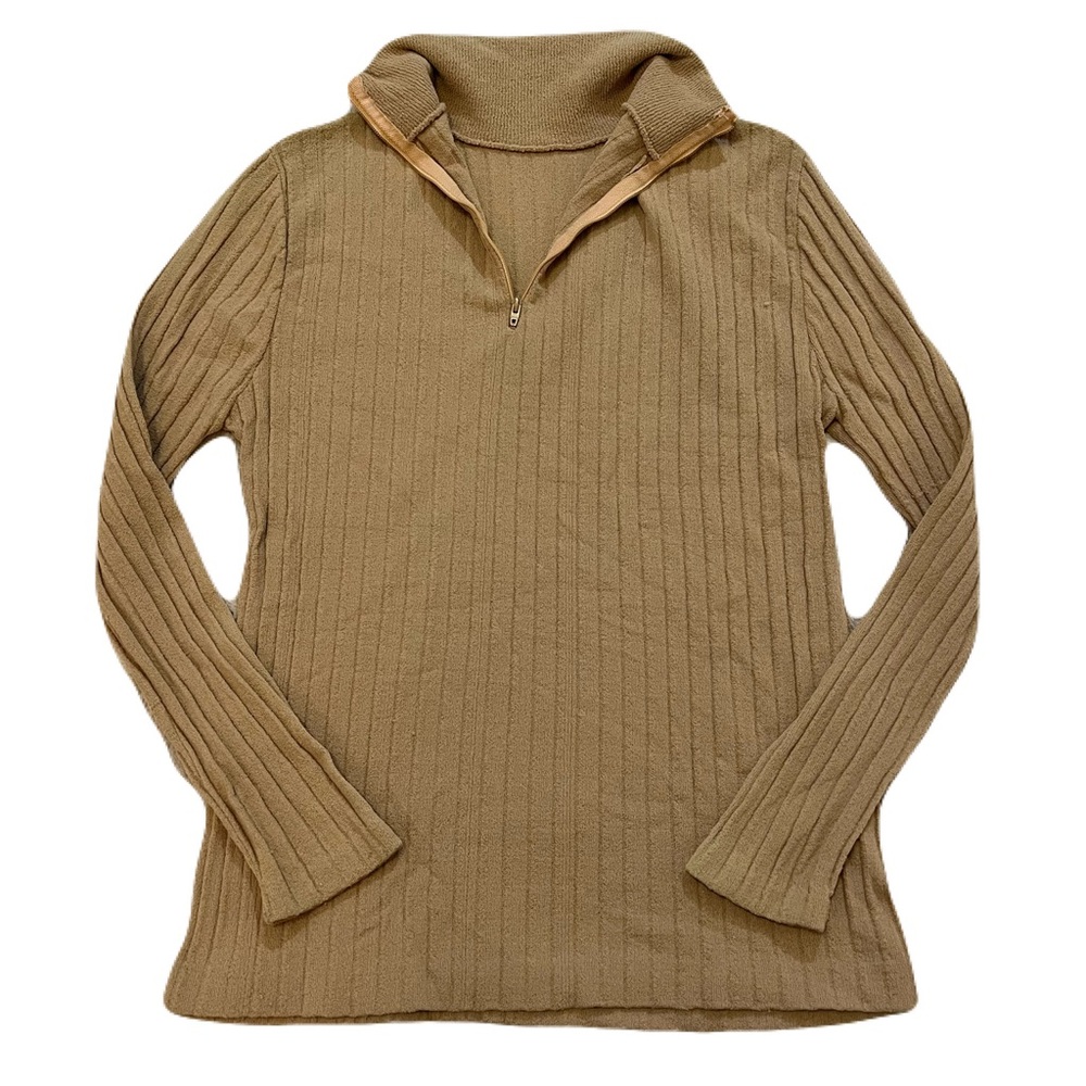 Women's Long Sleeve Ribbed Tan Top